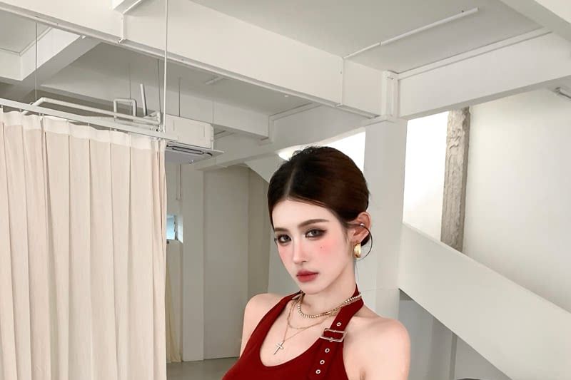 Buckled Halter Crop Top in Solid Color