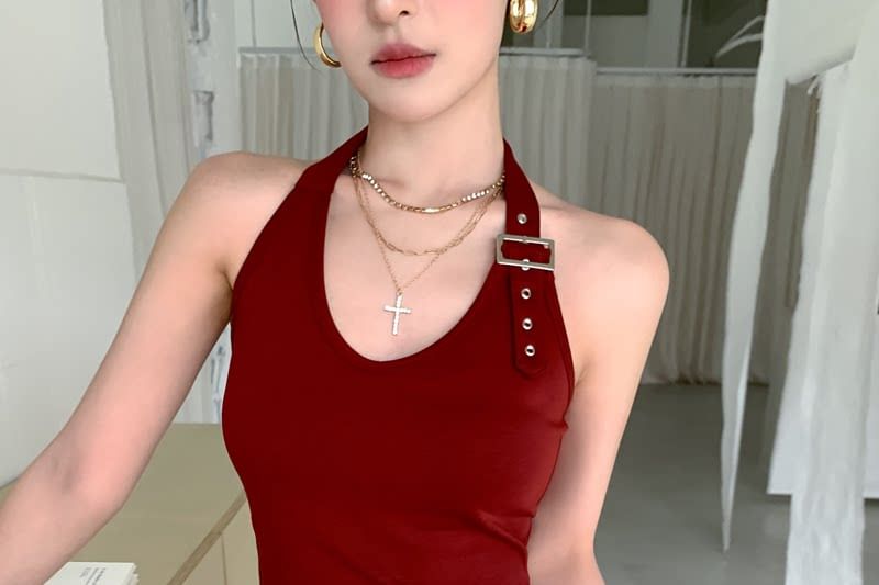 Buckled Halter Crop Top in Solid Color