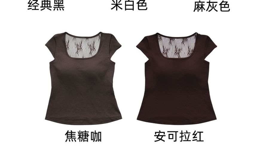 Lace Panel Scoop Neck Tee -