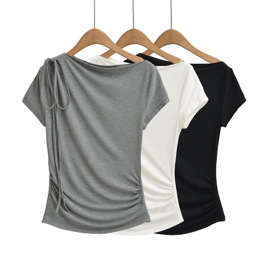 Off-Shoulder Ruched Short Sleeve Tee -