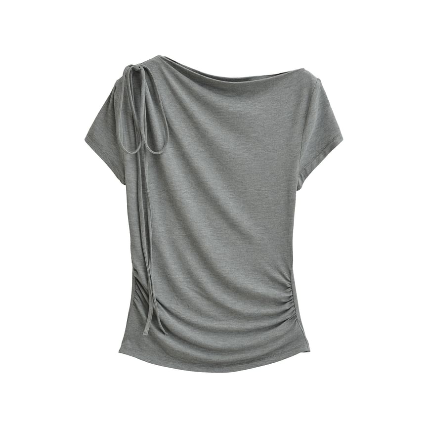 Off-Shoulder Ruched Short Sleeve Tee -