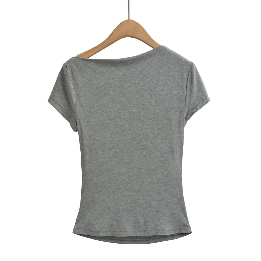 Off-Shoulder Ruched Short Sleeve Tee -