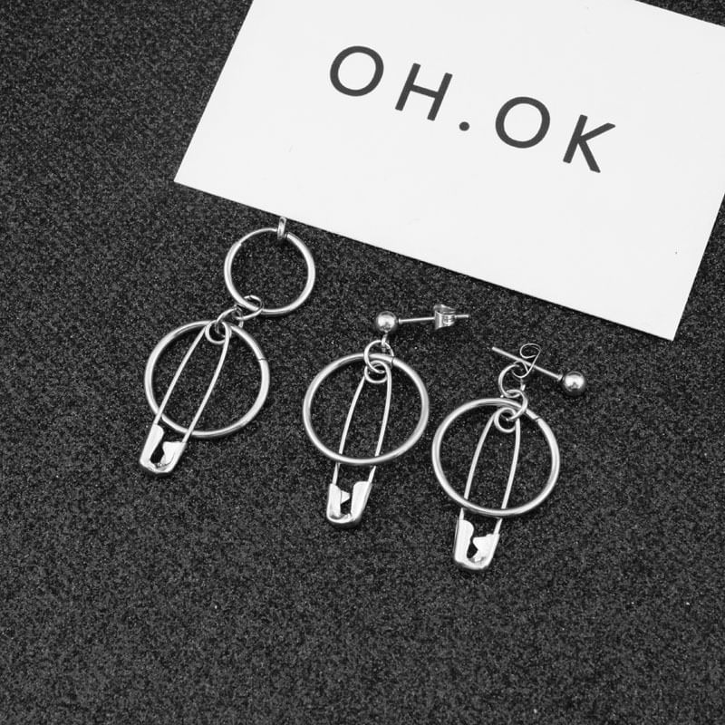 Safety Pin Hoop Alloy Drop Earring / Ear Cuff (Various Designs)