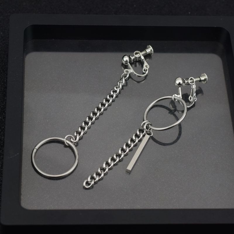 Hoop Chain Asymmetrical Alloy Dangle Earring / Ear Cuff