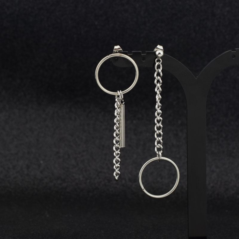 Hoop Chain Asymmetrical Alloy Dangle Earring / Ear Cuff