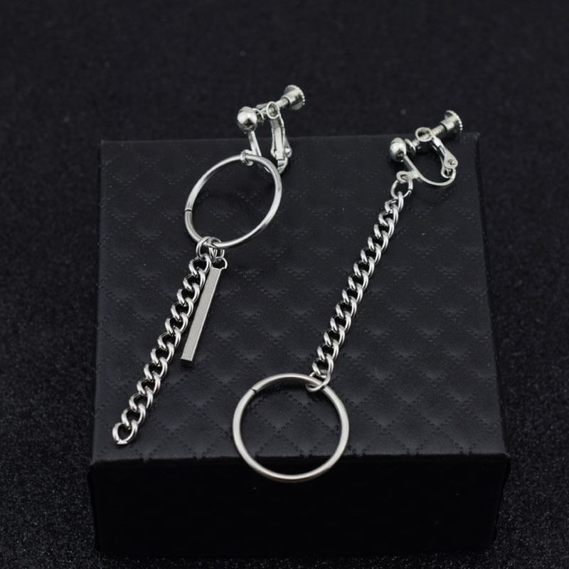 Hoop Chain Asymmetrical Alloy Dangle Earring / Ear Cuff