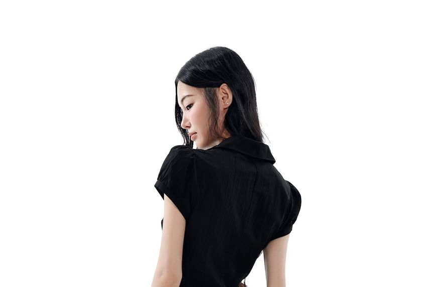 Collared Short Sleeve Button Blouse