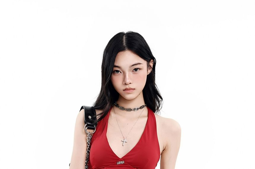 V-Neck Halter Crop Bustier Top