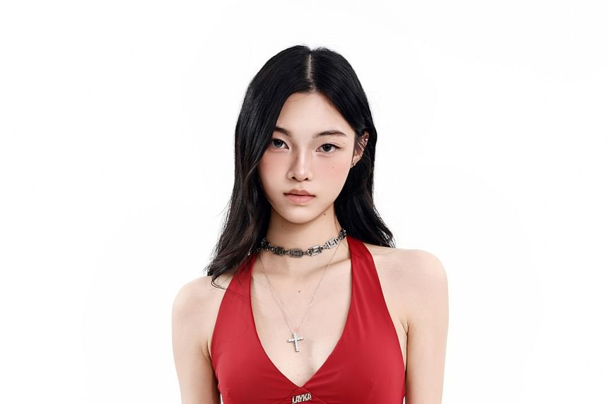 V-Neck Halter Crop Bustier Top