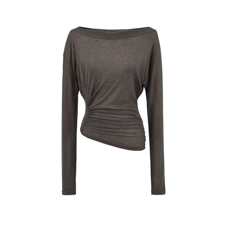 Boat Neck Ruched T-Shirt Long Sleeve