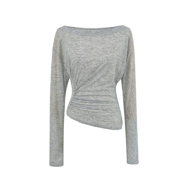 Boat Neck Ruched T-Shirt Long Sleeve