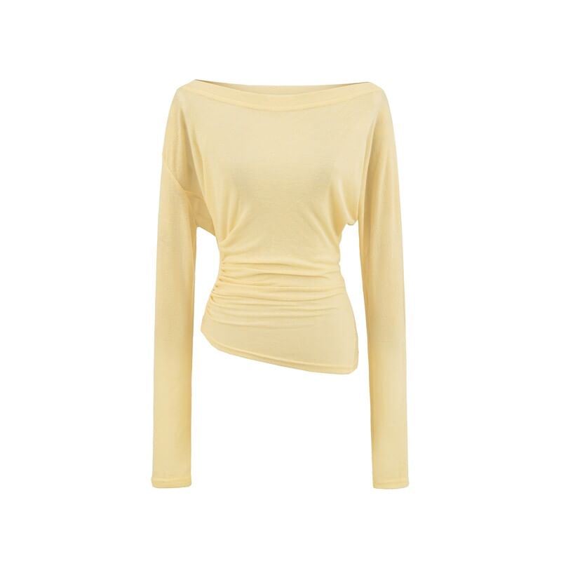 Boat Neck Ruched T-Shirt Long Sleeve