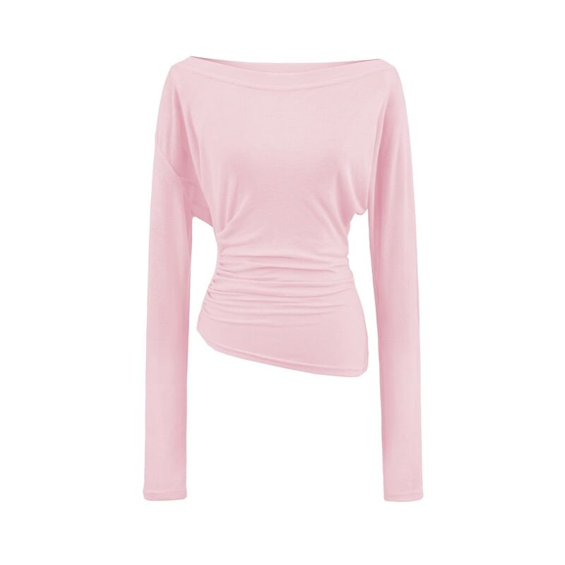 Boat Neck Ruched T-Shirt Long Sleeve