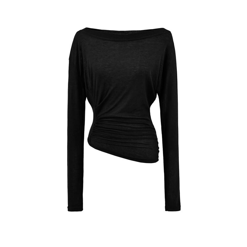 Boat Neck Ruched T-Shirt Long Sleeve