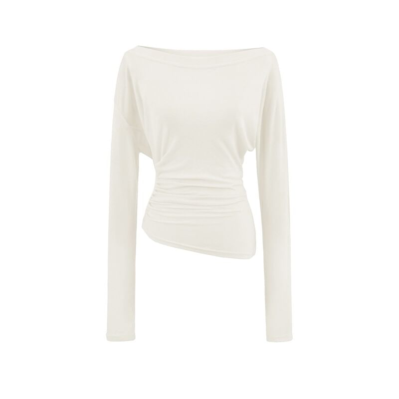 Boat Neck Ruched T-Shirt Long Sleeve