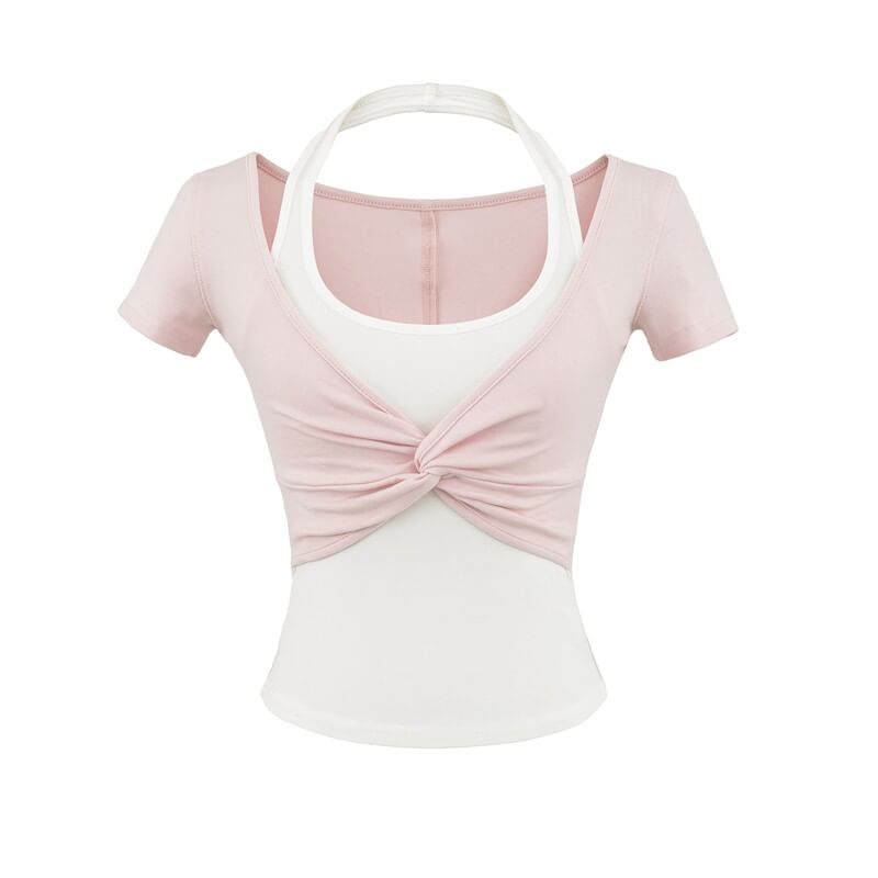 Short Sleeve Halter Neck Two Piece Twisted Tee