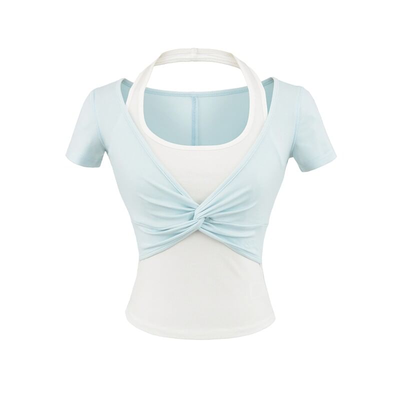 Short Sleeve Halter Neck Two Piece Twisted Tee