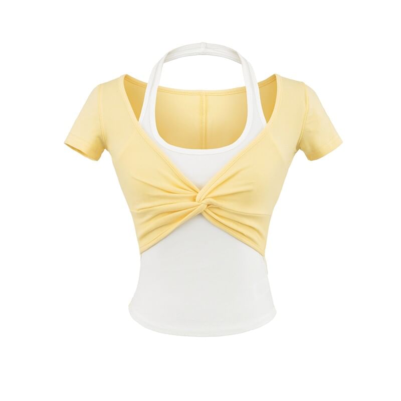 Short Sleeve Halter Neck Two Piece Twisted Tee