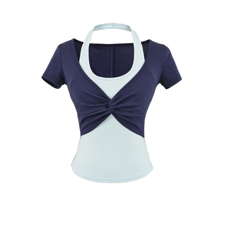 Short Sleeve Halter Neck Two Piece Twisted Tee