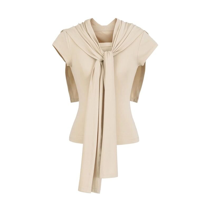 Round Neck T-Shirt & Scarf Set Short Sleeve