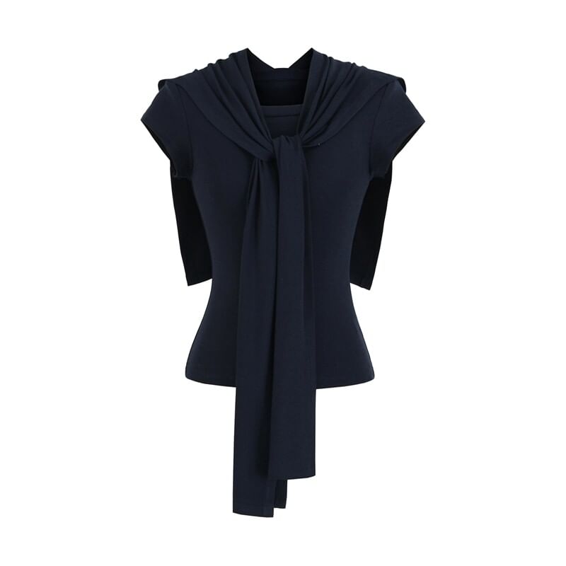 Round Neck T-Shirt & Scarf Set Short Sleeve