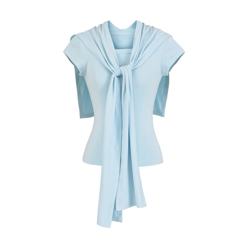 Round Neck T-Shirt & Scarf Set Short Sleeve