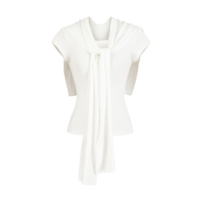 Round Neck T-Shirt & Scarf Set Short Sleeve