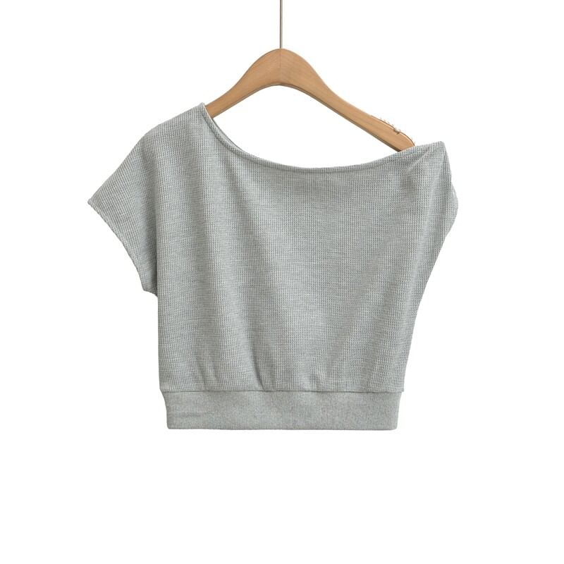 Off Shoulder Asymmetrical T-Shirt Short Sleeve
