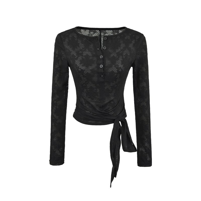 Long Sleeve Boat Neck Lace Waist Top