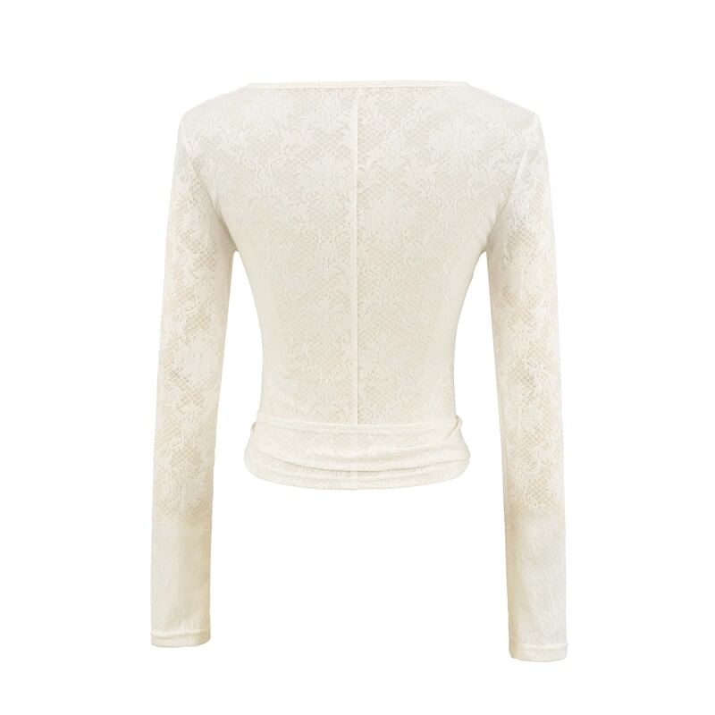 Long Sleeve Boat Neck Lace Waist Top