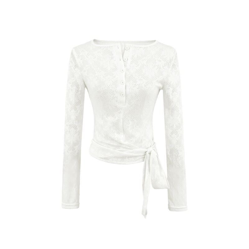 Long Sleeve Boat Neck Lace Waist Top