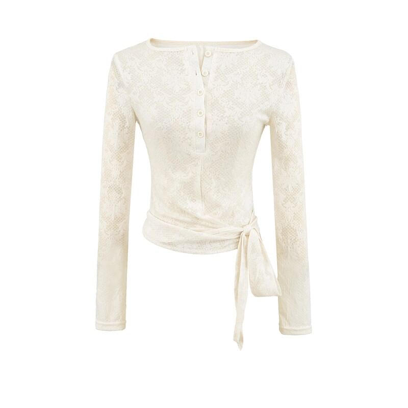 Long Sleeve Boat Neck Lace Waist Top