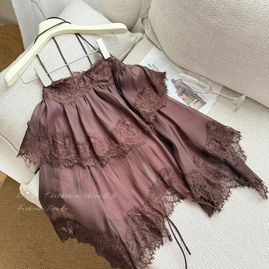 Mesh Panel Lace Camisole Top