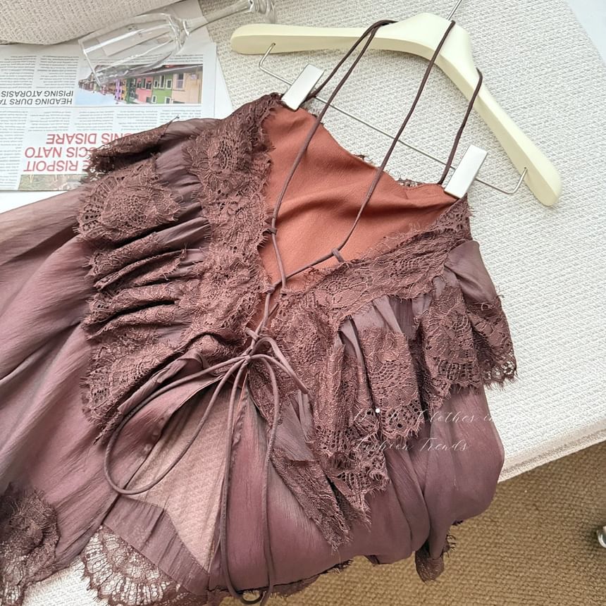 Mesh Panel Lace Camisole Top