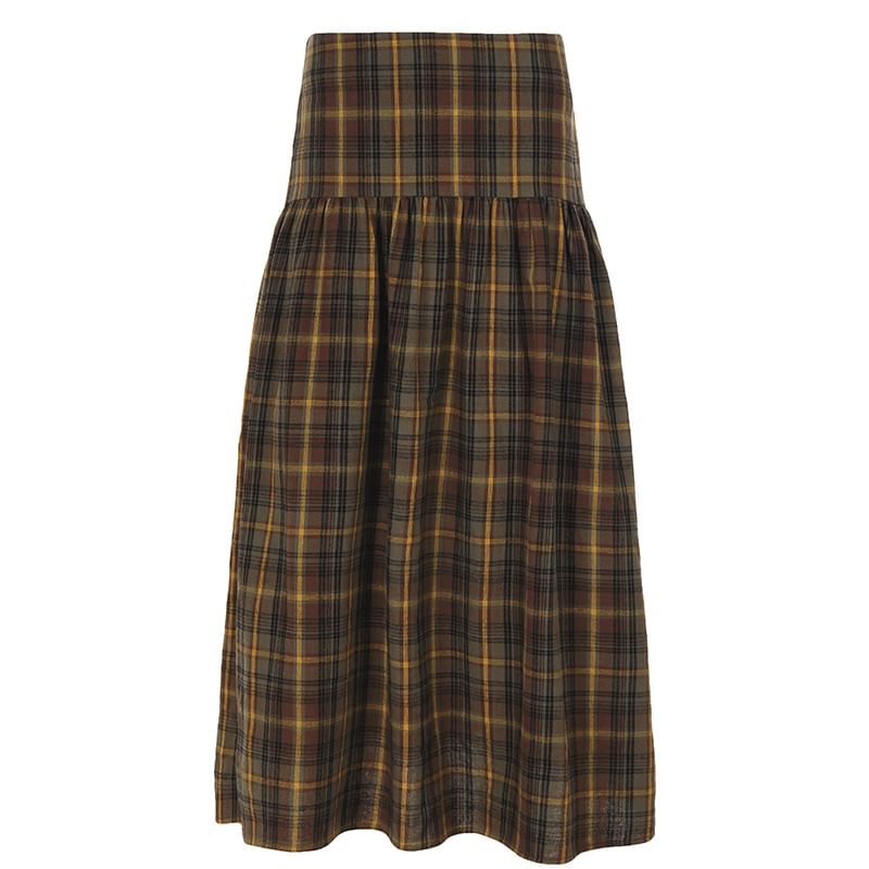 Low Waist Plaid Maxi A-Line Skirt