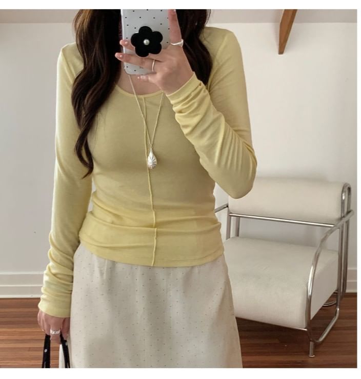 Scoop Neck Fitted Long Sleeve Top