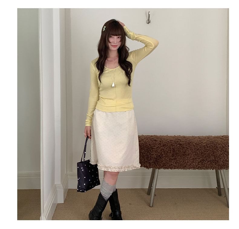 Scoop Neck Fitted Long Sleeve Top