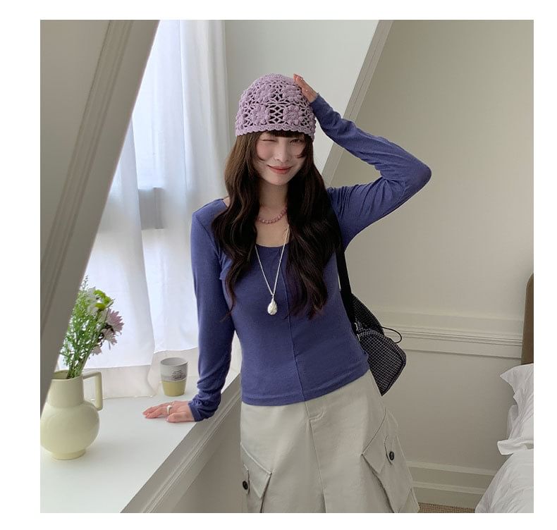 Scoop Neck Fitted Long Sleeve Top
