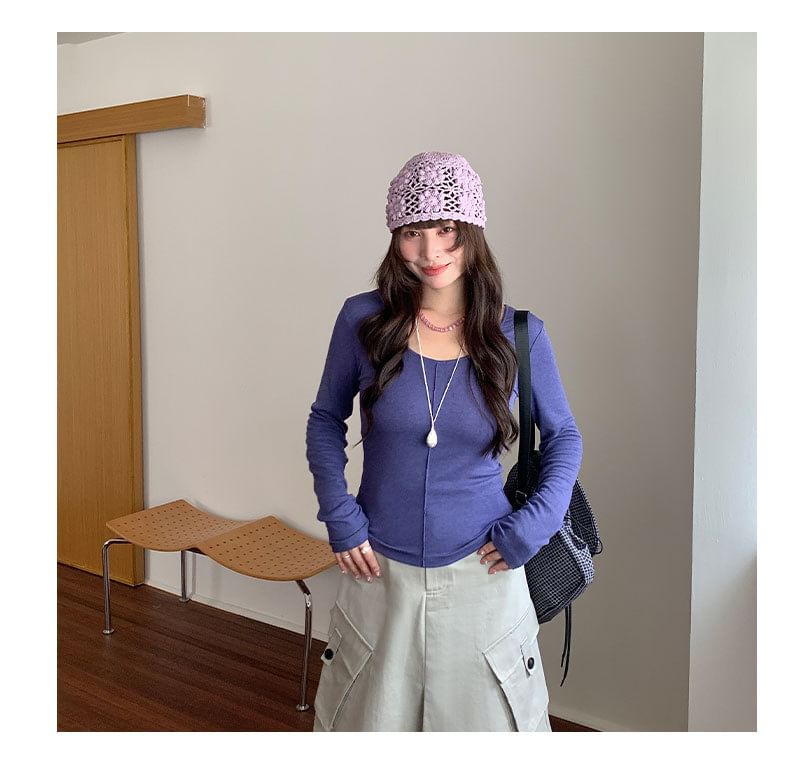 Scoop Neck Fitted Long Sleeve Top