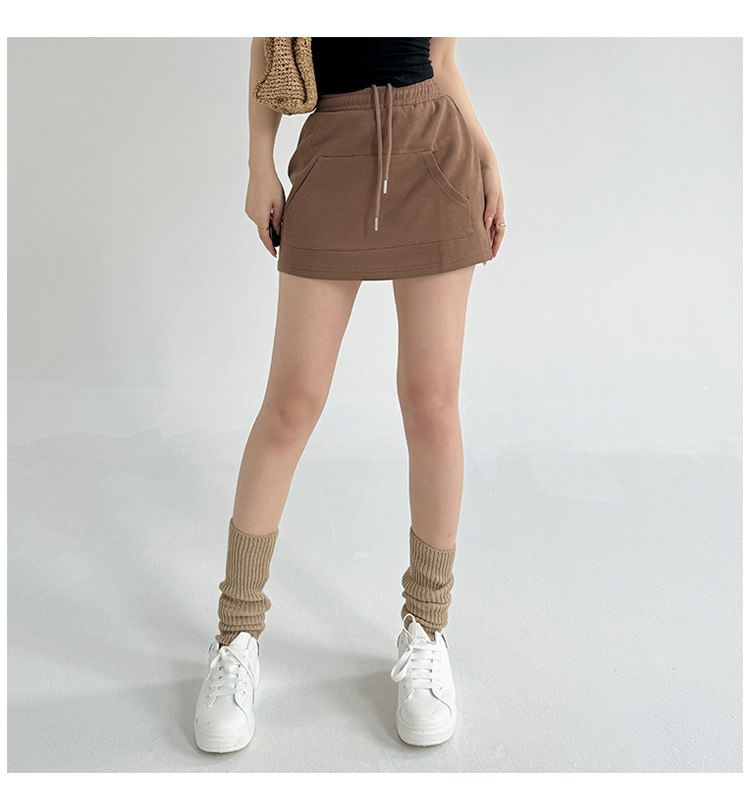 Drawstring Waist Plain Mini Pencil Skirt