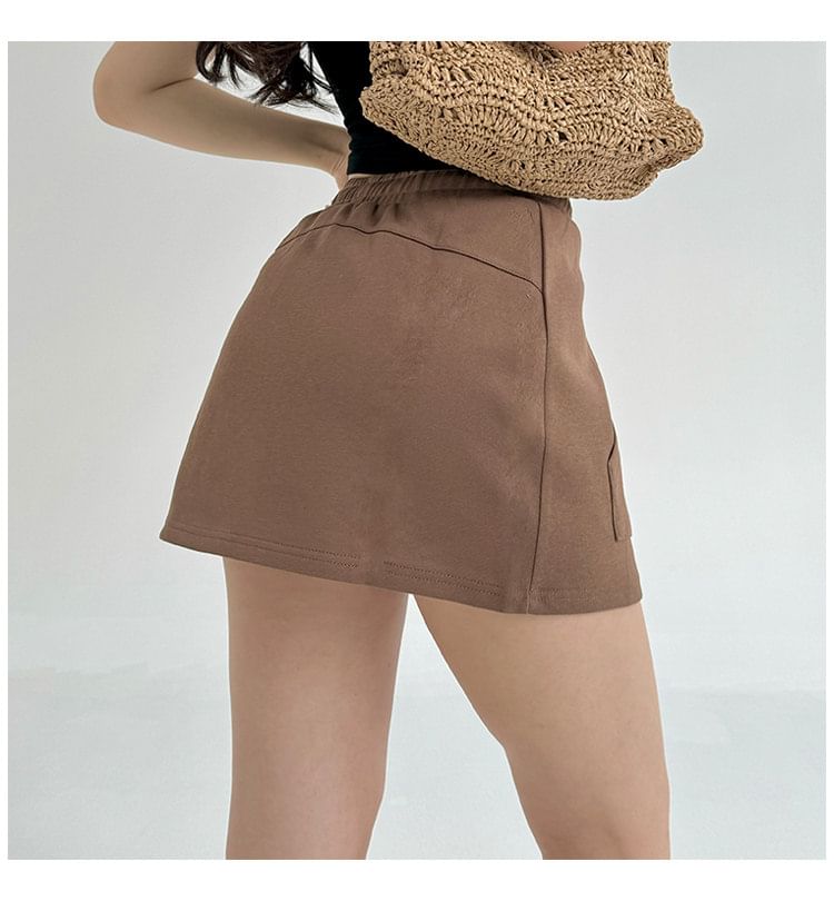 Drawstring Waist Plain Mini Pencil Skirt