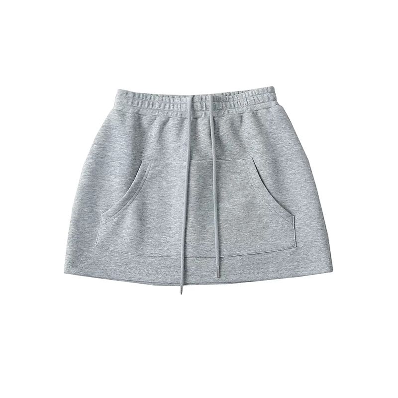 Drawstring Waist Plain Mini Pencil Skirt