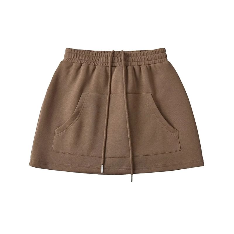 Drawstring Waist Plain Mini Pencil Skirt