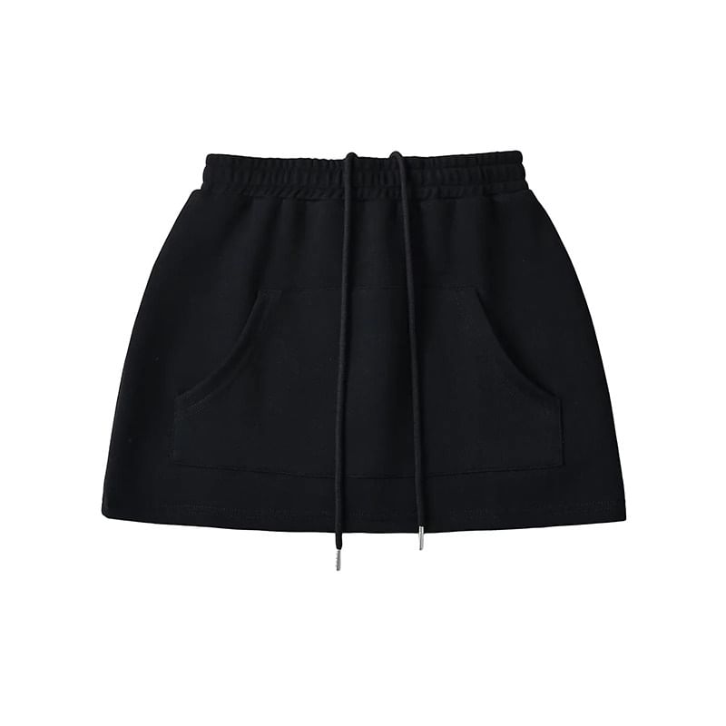 Drawstring Waist Plain Mini Pencil Skirt