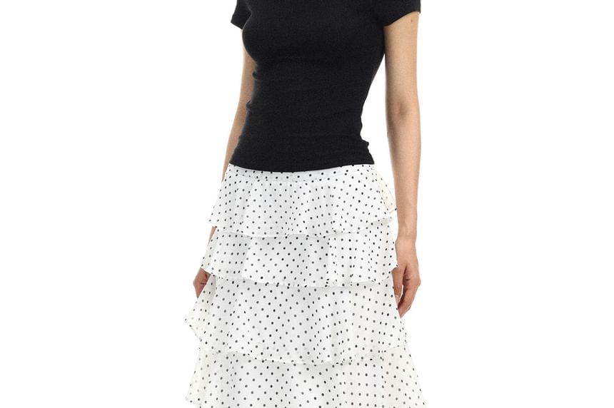 Mid Rise Dotted Maxi Tiered Skirt