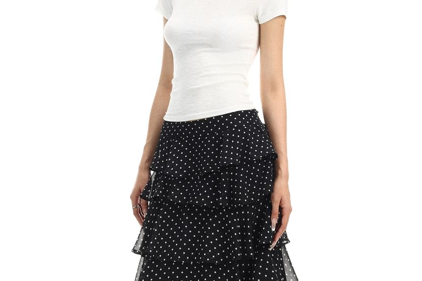 Mid Rise Dotted Maxi Tiered Skirt