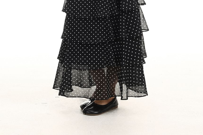 Mid Rise Dotted Maxi Tiered Skirt