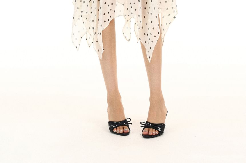 Mid Rise Dotted Asymmetrical Midi A-Line Skirt