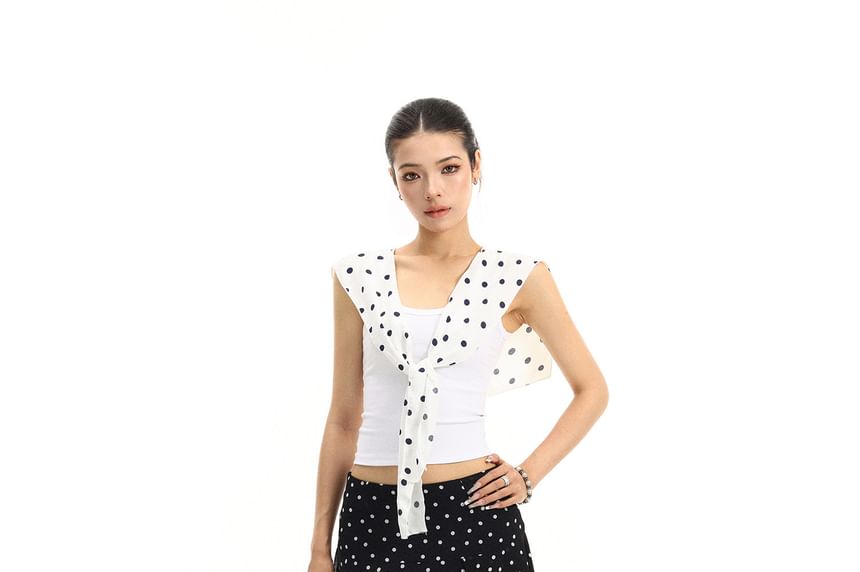 Mid Rise Dotted Asymmetrical Midi A-Line Skirt
