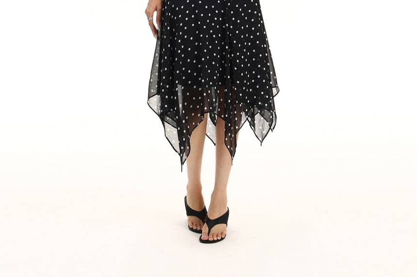 Mid Rise Dotted Asymmetrical Midi A-Line Skirt